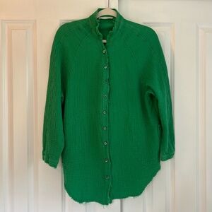 Cherry Cloth Green Frayed Bohemian 100% Cotton‎ Gauze Button Down Shirt Size M